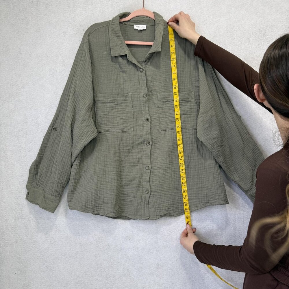 Summersalt Shirt Womens 2XL Green Organic Cotton Gauze Button Front Relaxed - Picture 6 of 10
